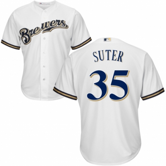 Youth Majestic Milwaukee Brewers #35 Brent Suter Replica Navy Blue Alternate Cool Base MLB Jersey - Ujersey