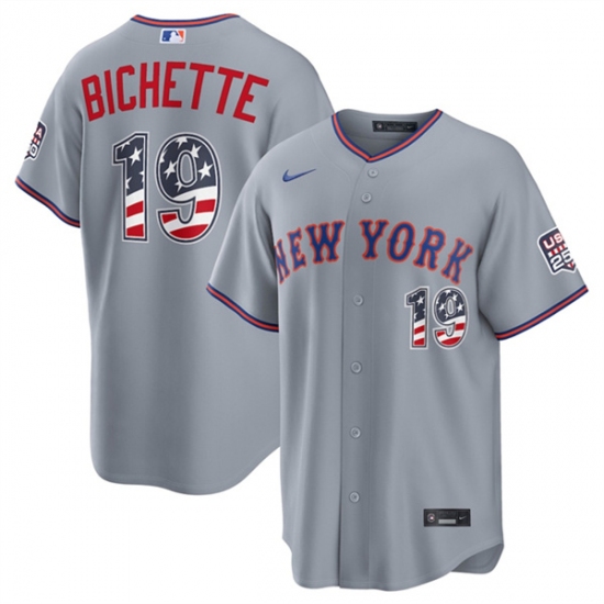 Men's New York Mets #19 Bo Bichette Gray USA 250 Fourth of July Home Stitched Baseball Jersey - Ujersey