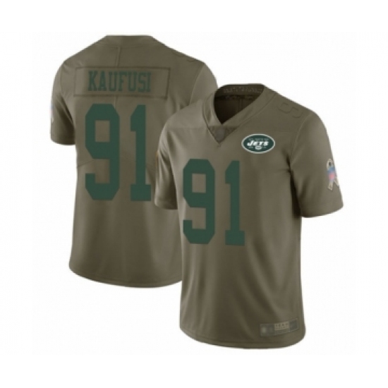 Men's New York Jets #91 Bronson Kaufusi Limited Olive 2017 Salute to Service Football Jersey - Ujersey