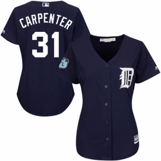 Women's Majestic Detroit Tigers #31 Ryan Carpenter Authentic Navy Blue Alternate Cool Base MLB Jersey - Ujersey