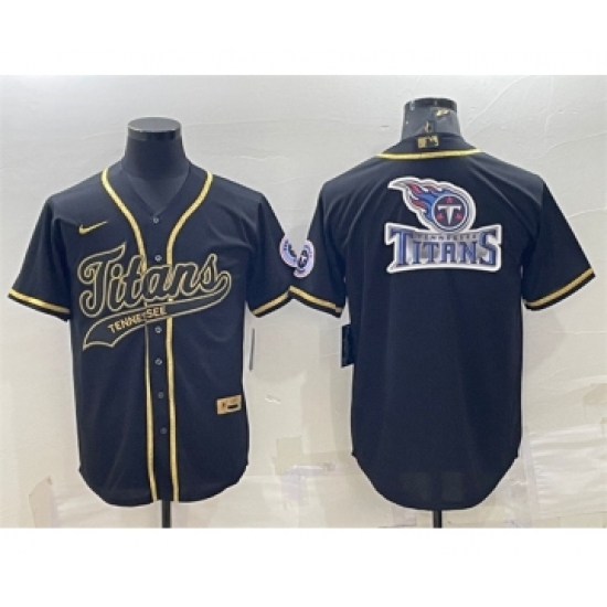 Men's Tennessee Titans Black Gold Team Big Logo With Patch Cool Base Stitched Baseball Jersey - Ujersey