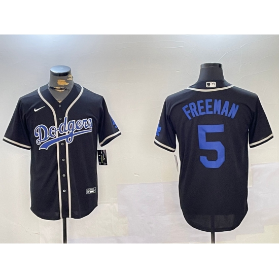 Men's Los Angeles Dodgers #5 Freddie Freeman Black Cool Base Jerseys - Ujersey