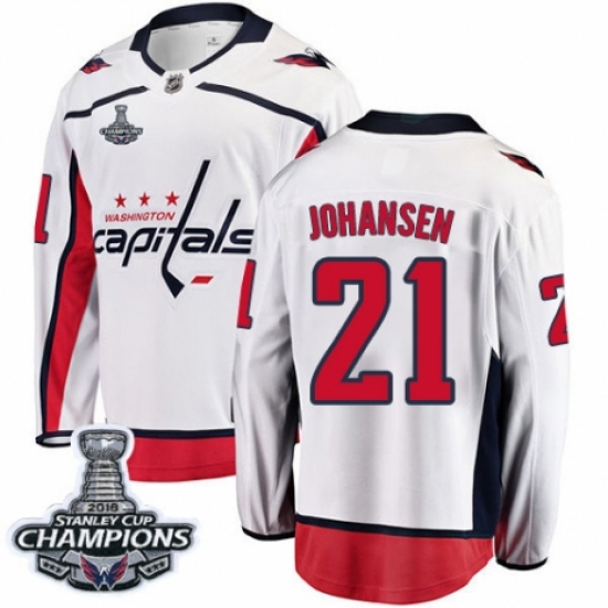 Men's Washington Capitals #21 Lucas Johansen Fanatics Branded White Away Breakaway 2018 Stanley Cup Final Champions NHL Jersey - Ujersey
