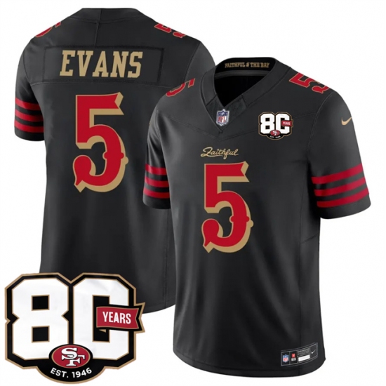 Men's San Francisco 49ers #5 Mike Evans Black 80th Anniversary“Rivalries” 2026 F.U.S.E. Vapor Untouchable Limited Football Stitched Jersey - Ujersey