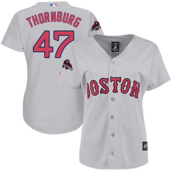 Women's Majestic Boston Red Sox #47 Tyler Thornburg Authentic Grey Road 2018 World Series Champions MLB Jersey - Ujersey