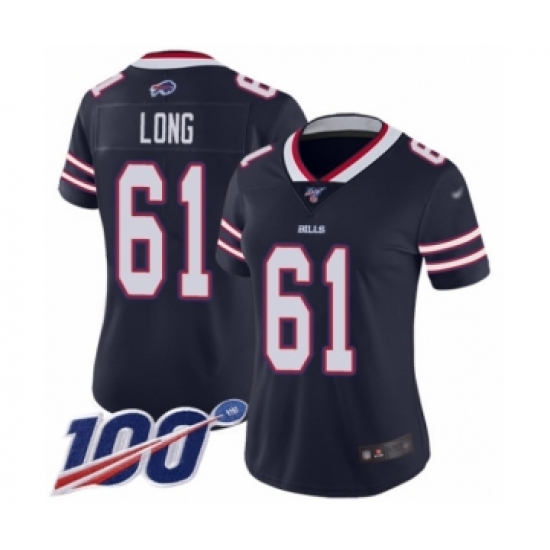 Women's Buffalo Bills #61 Spencer Long Limited Navy Blue Inverted Legend 100th Season Football Jersey - Ujersey