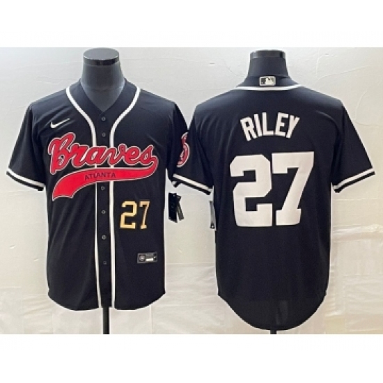 Men's Atlanta Braves #27 Austin Riley Number Black Cool Base Stitched Baseball Jersey - Ujersey