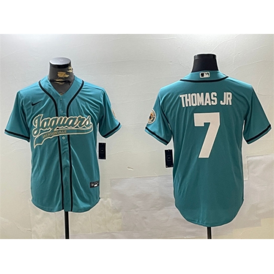 Men's Jacksonville Jaguars #7 Brian Thomas Jr Teal With Cool Base Stitched Baseball Jersey