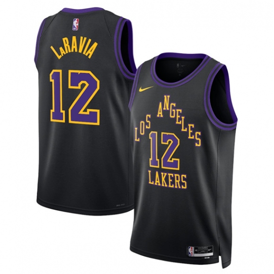 Men's Los Angeles Lakers #12 Jake LaRavia Black 2025-26 City Edition Stitched Basketball Jersey - Ujersey