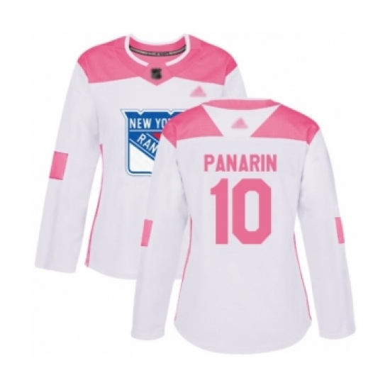 Women's New York Rangers #10 Artemi Panarin Authentic White Pink Fashion Hockey Jersey - Ujersey