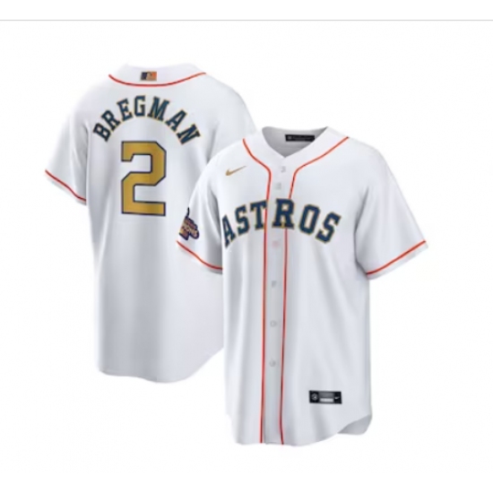 Men's Houston Astros #2 Alex Bregman Nike White Gold 2023 Gold Collection Replica Player Jersey - Ujersey