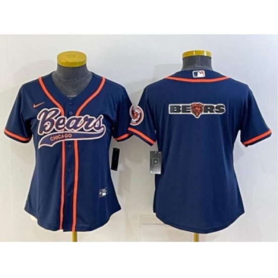 Women's Chicago Bears Navy Team Big Logo With Patch Cool Base Stitched Baseball Jersey - Ujersey