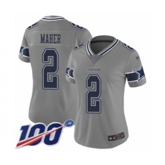 Women's Dallas Cowboys #2 Brett Maher Limited Gray Inverted Legend 100th Season Football Jersey - Ujersey