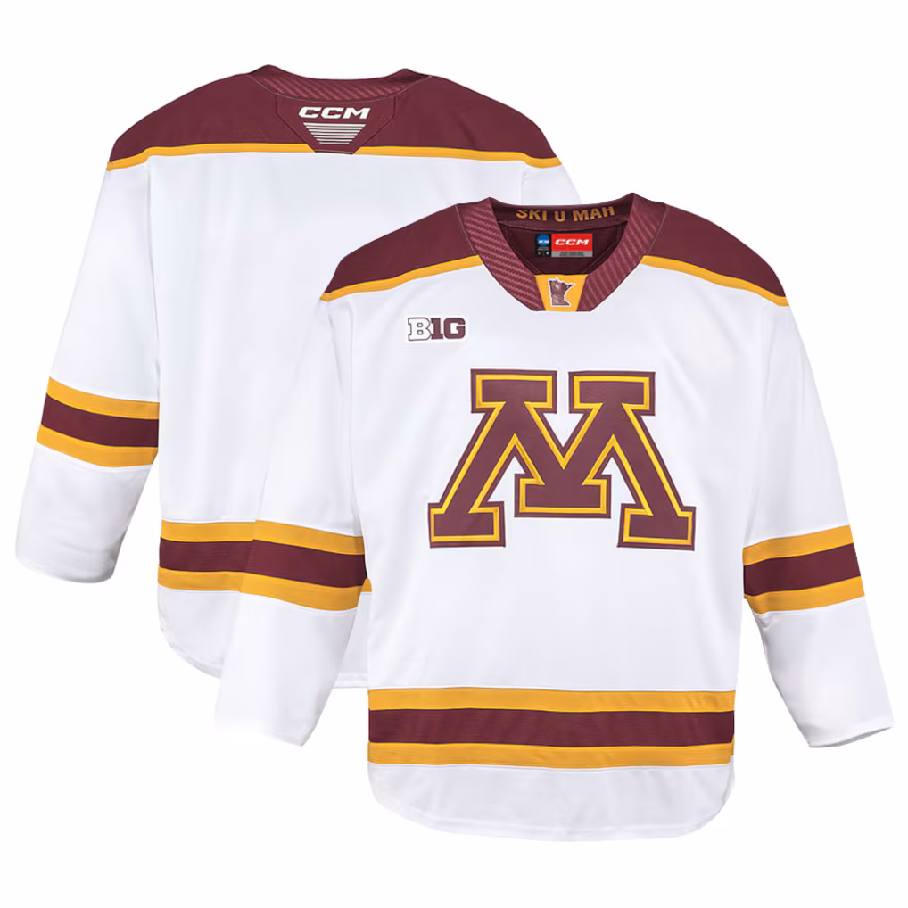 Men's CCM White Minnesota Golden Gophers Away Replica Hockey Jersey - SUjersey01
