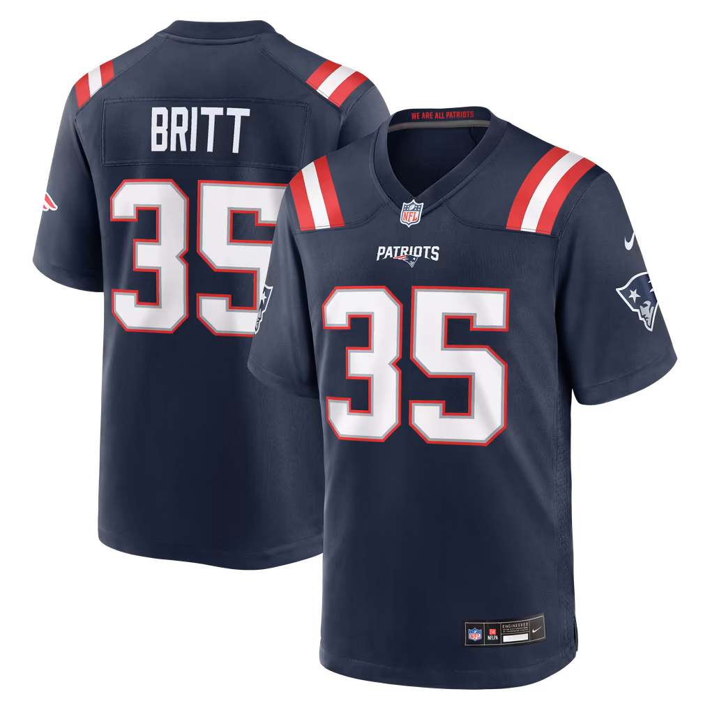 Men's New England Patriots K.J. Britt Nike Navy Team Game Jersey - U-jersey