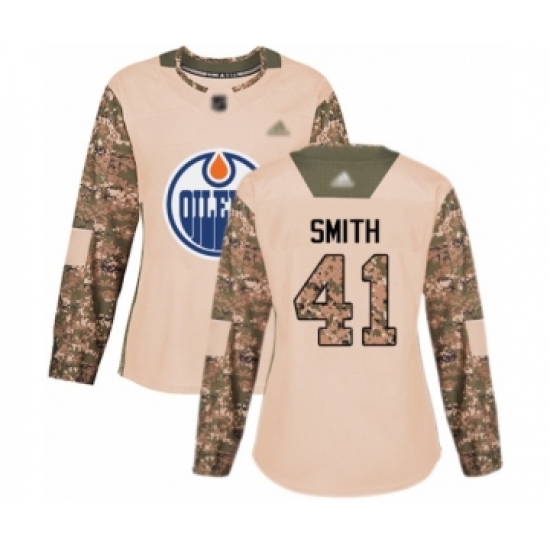 Women's Edmonton Oilers #41 Mike Smith Authentic Camo Veterans Day Practice Hockey Jersey - Ujersey