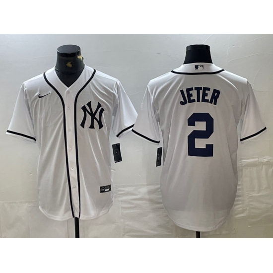 Men's New York Yankees #2 Derek Jeter White Fashion Cool Base Jersey - Ujersey