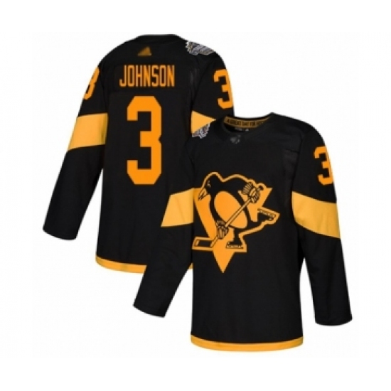 Women's Pittsburgh Penguins #3 Jack Johnson Authentic Black 2019 Stadium Series Hockey Jersey - Ujersey