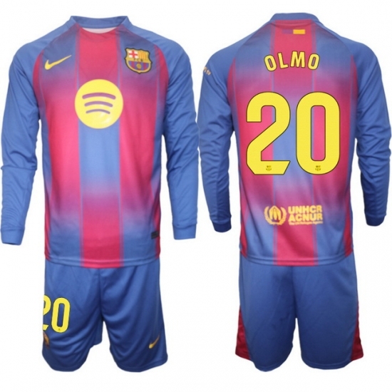 Men FC Barcelona 2026 Soccer Jerseys Red Long #20 OLMO