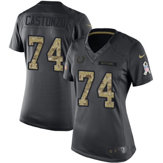 Women's Nike Indianapolis Colts #74 Anthony Castonzo Limited Black 2016 Salute to Service NFL Jersey - Ujersey