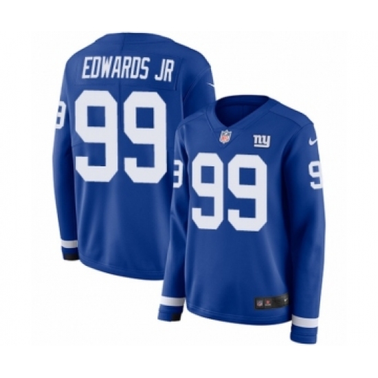 Women's Nike New York Giants #99 Mario Edwards Jr Limited Royal Blue Therma Long Sleeve NFL Jersey - Ujersey