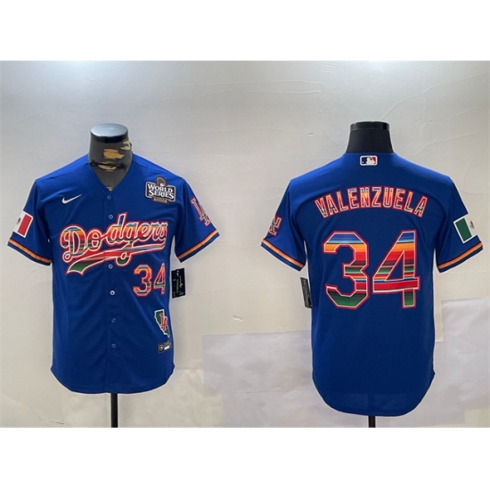 Men's Los Angeles Dodgers #34 Fernando Valenzuela Royal 2024 World Series Mexico California Cool Base Stitched Baseball Jersey - Ujersey