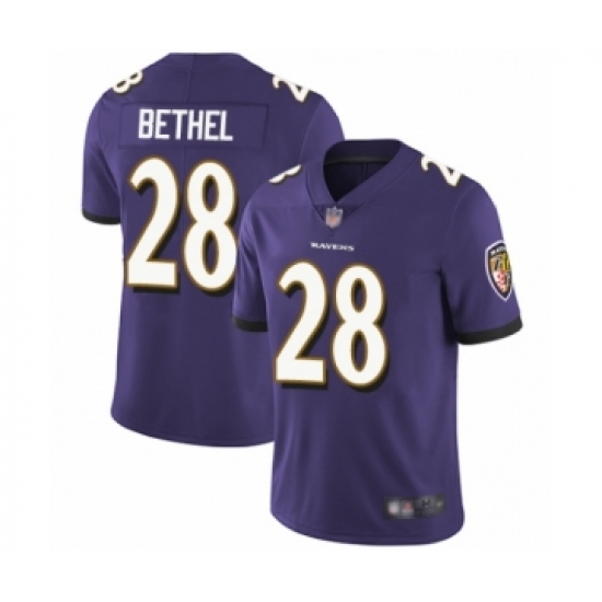 Men's Baltimore Ravens #28 Justin Bethel Purple Team Color Vapor Untouchable Limited Player Football Jersey - Ujersey
