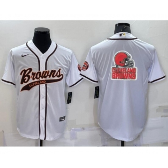 Men's Cleveland Browns White Team Big Logo With Patch Cool Base Stitched Baseball Jersey - Ujersey