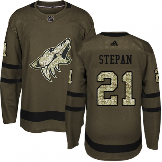 Men's Adidas Arizona Coyotes #21 Derek Stepan Premier Green Salute to Service NHL Jersey - Ujersey