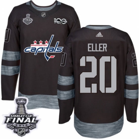 Men's Adidas Washington Capitals #20 Lars Eller Authentic Black 1917-2017 100th Anniversary 2018 Stanley Cup Final NHL Jersey - Ujersey