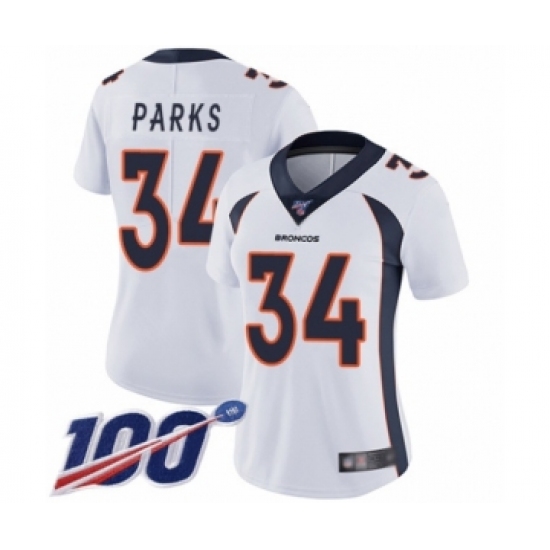 Women's Denver Broncos #34 Will Parks White Vapor Untouchable Limited Player 100th Season Football Jersey