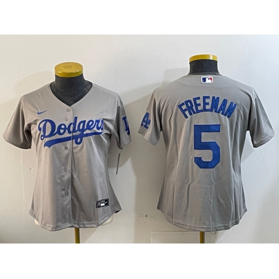 Women's Los Angeles Dodgers #5 Freddie Freeman Grey Cool Base Stitched Jersey - Ujersey