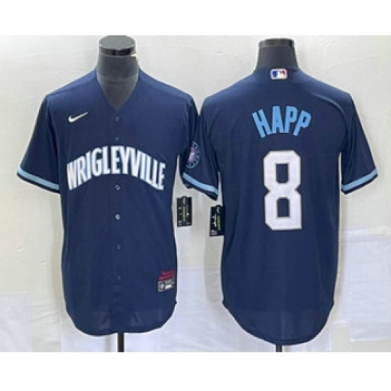 Men's Nike Chicago Cubs #8 Ian Happ Navy City Connect Cool Base Stitched Baseball Jersey - Ujersey