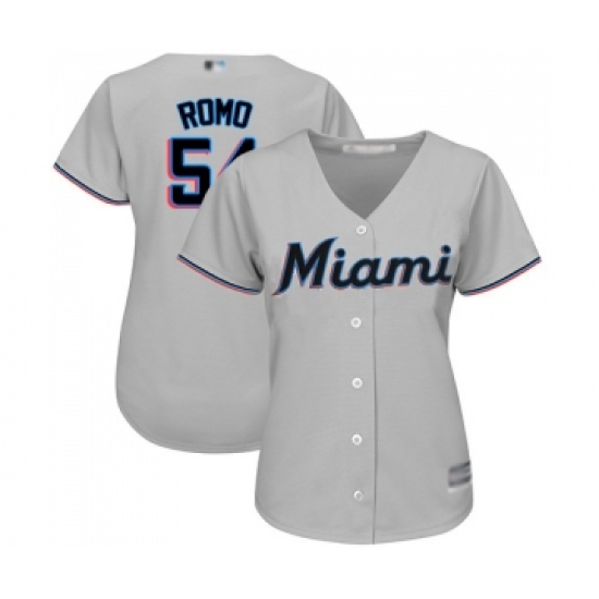 Women's Miami Marlins #54 Sergio Romo Replica Grey Road Cool Base Baseball Jersey - Ujersey