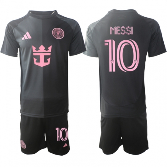 Men's Inter Miami CF #10 Lionel Messi 2025 Black Away Soccer Jersey Suit - Ujersey