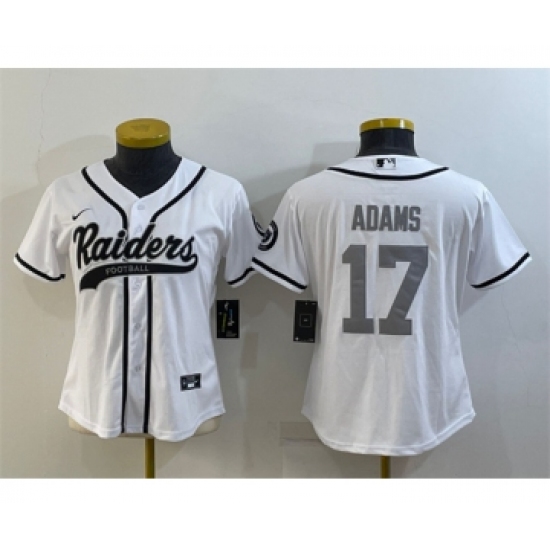 Women's Las Vegas Raiders #17 Davante Adams White Silver With Patch Cool Base Stitched Baseball Jersey(Run Small) - Ujersey