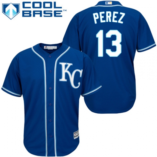 Women's Majestic Kansas City Royals #13 Salvador Perez Authentic Blue Alternate 2 Cool Base MLB Jersey - Ujersey