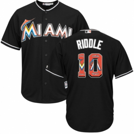 Men's Majestic Miami Marlins #10 JT Riddle Authentic Black Team Logo Fashion Cool Base MLB Jersey - Ujersey