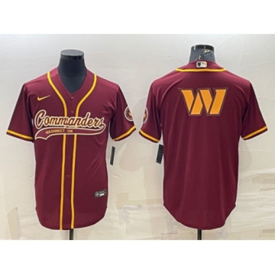 Men's Washington Commanders Burgundy Team Big Logo With Patch Cool Base Stitched Baseball Jersey - Ujersey