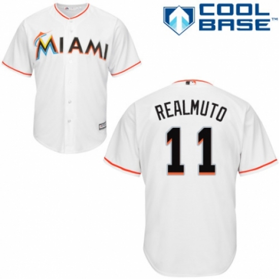 Youth Majestic Miami Marlins #11 J. T. Realmuto Authentic White Home Cool Base MLB Jersey - Ujersey