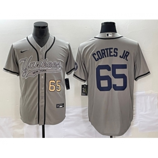 Men's New York Yankees #65 Nestor Cortes Jr Number Grey Cool Base Stitched Baseball Jersey - Ujersey