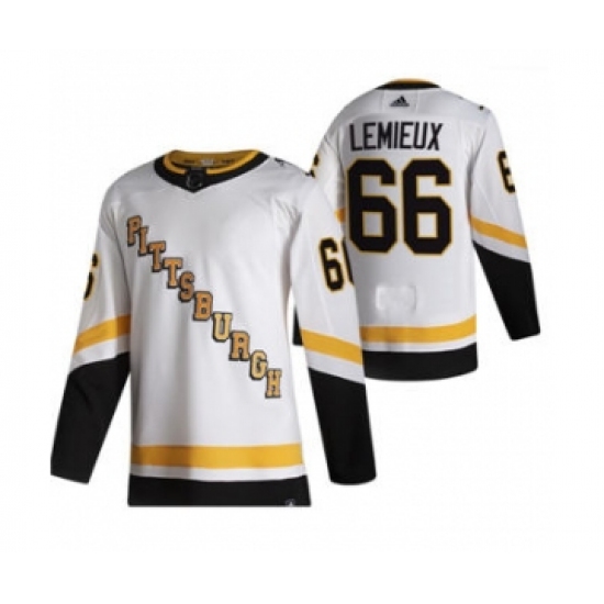 Men's Pittsburgh Penguins #66 Mario Lemieux White 2020-21 Reverse Retro Alternate Hockey Jersey - Ujersey