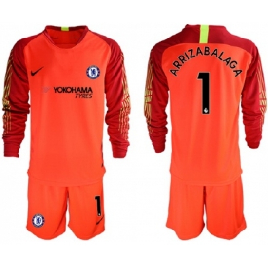 Chelsea #1 Arrizabalaga Red Goalkeeper Long Sleeves Soccer Club Jersey