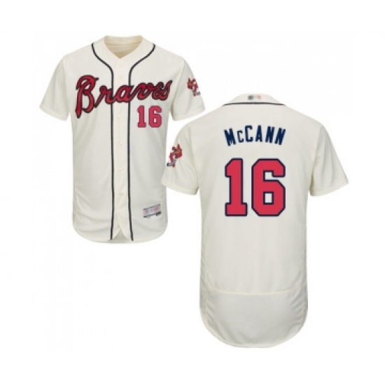 Men's Atlanta Braves #16 Brian McCann Cream Alternate Flex Base Authentic Collection Baseball Jersey - Ujersey