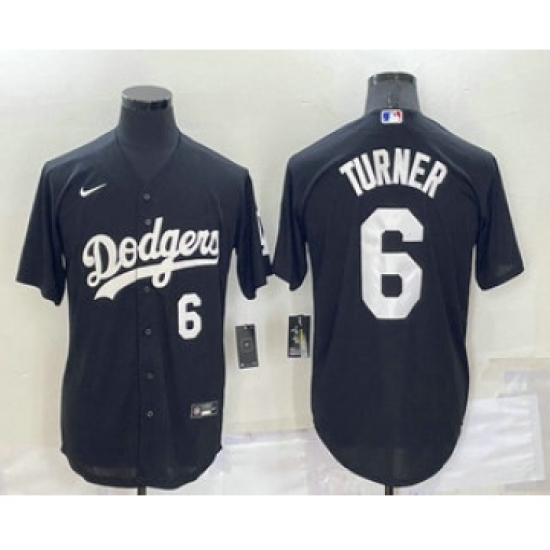 Men's Los Angeles Dodgers #6 Trea Turner Number Black Turn Back The Clock Stitched Cool Base Jersey - Ujersey