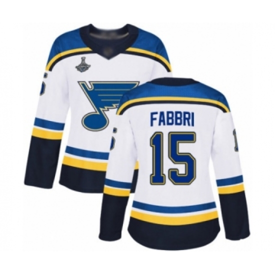 Women's St. Louis Blues #15 Robby Fabbri Authentic White Away 2019 Stanley Cup Champions Hockey Jersey - Ujersey