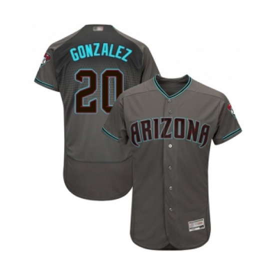 Men's Arizona Diamondbacks #20 Luis Gonzalez Gray Teal Alternate Authentic Collection Flex Base Baseball Jersey - Ujersey