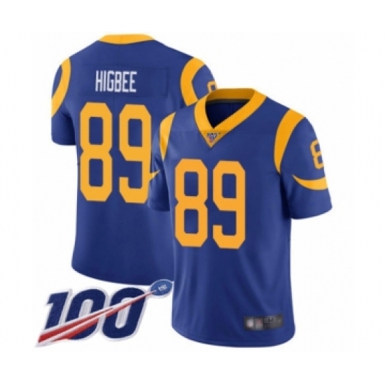 Men's Los Angeles Rams #89 Tyler Higbee Royal Blue Alternate Vapor Untouchable Limited Player 100th Season Football Jersey - Ujersey