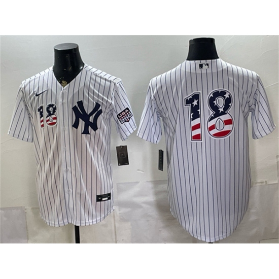 Men's New York Yankees #18 Johnny Damon White 2026 USA 250 Fourth of July Home Stadium Stitched Baseball Jersey - Ujersey