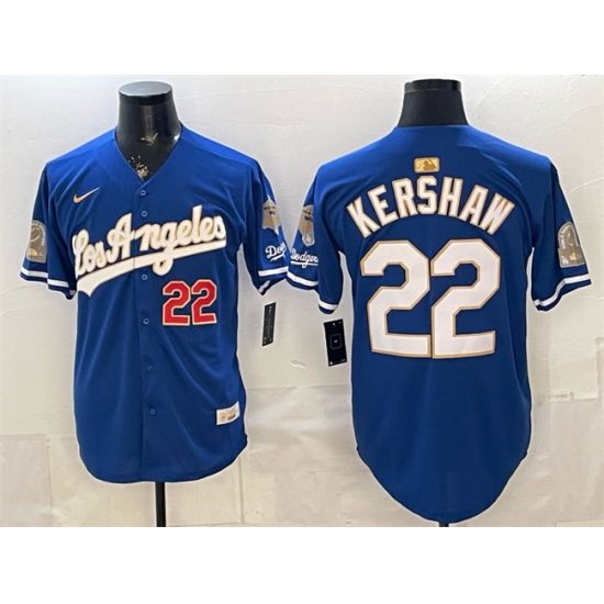 Men's Los Angeles Dodgers #22 Clayton Kershaw Royal 2026 Gold Collection 9x & B2B Champs Stitched Baseball Jersey - Ujersey